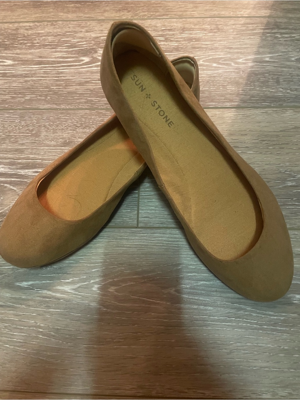 Sun + Stone Camel/Tan Faux Suede Slip-On Ballet Flats